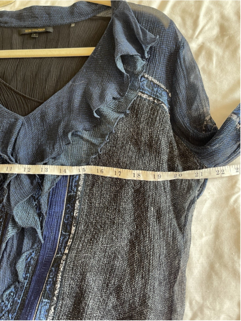 Kobi Halperin 100% Silk Sheer Peasant Bandanna Ruffle Bohemian Top Blouse L - Picture 4 of 5